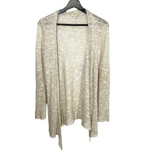 Eileen Fisher Cream Linen Blend Loose Open Knit Open Front Cardigan Medium